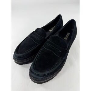 Bibi Lou Black Suede Lug Sole Penny Loafers Women Size 40 Preppy Platform Shoes